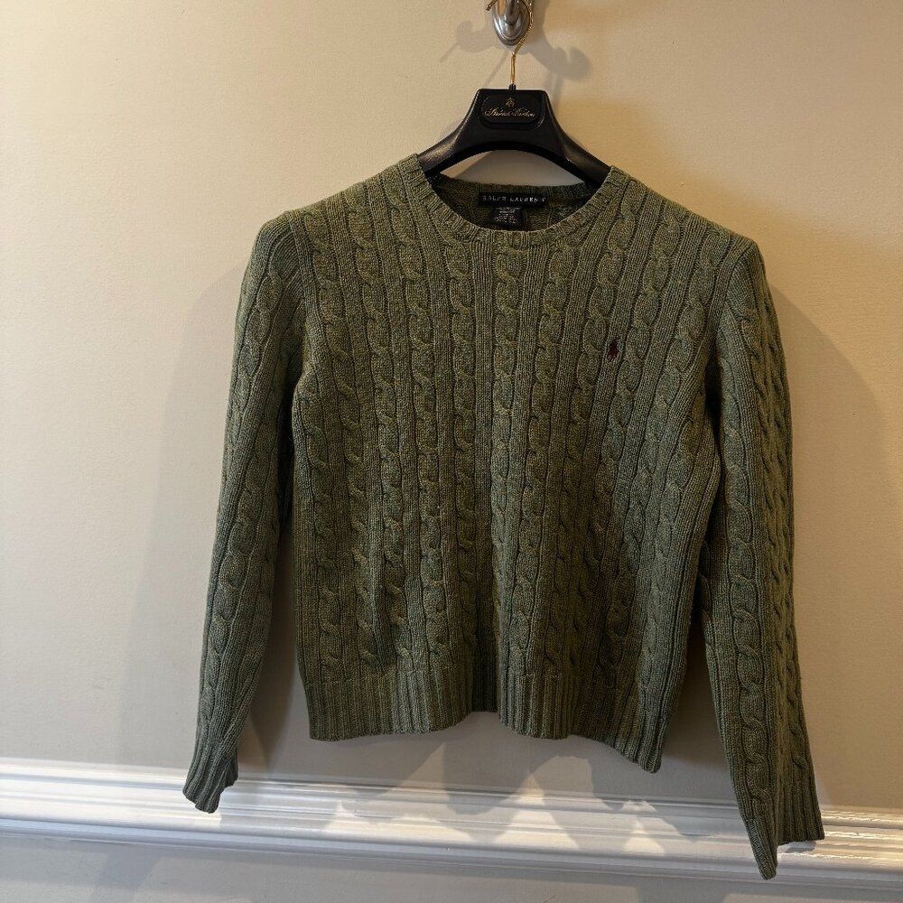 Vintage Ralph Blue Label Cable Knit Wool and Cashmere Sweater Large Slim - Picture 2 of 4